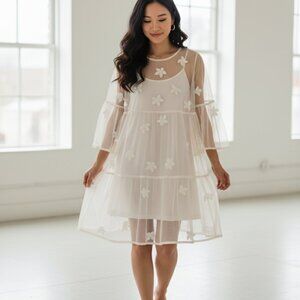 Elegant Lily Mcbee Sheer Floral Tunic/Dress - Size L